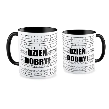 Kubek czarny UKRYTY PRZEKAZ Dzień dobry